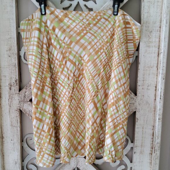 bp Nordstrom Women's Plus 1X Plaid Mini Skirt in Gold Lime Green - Picture 5 of 6